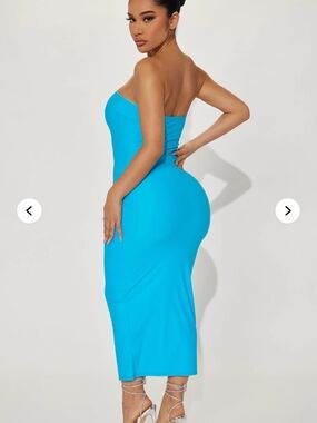strapless turquoise midi dress for women